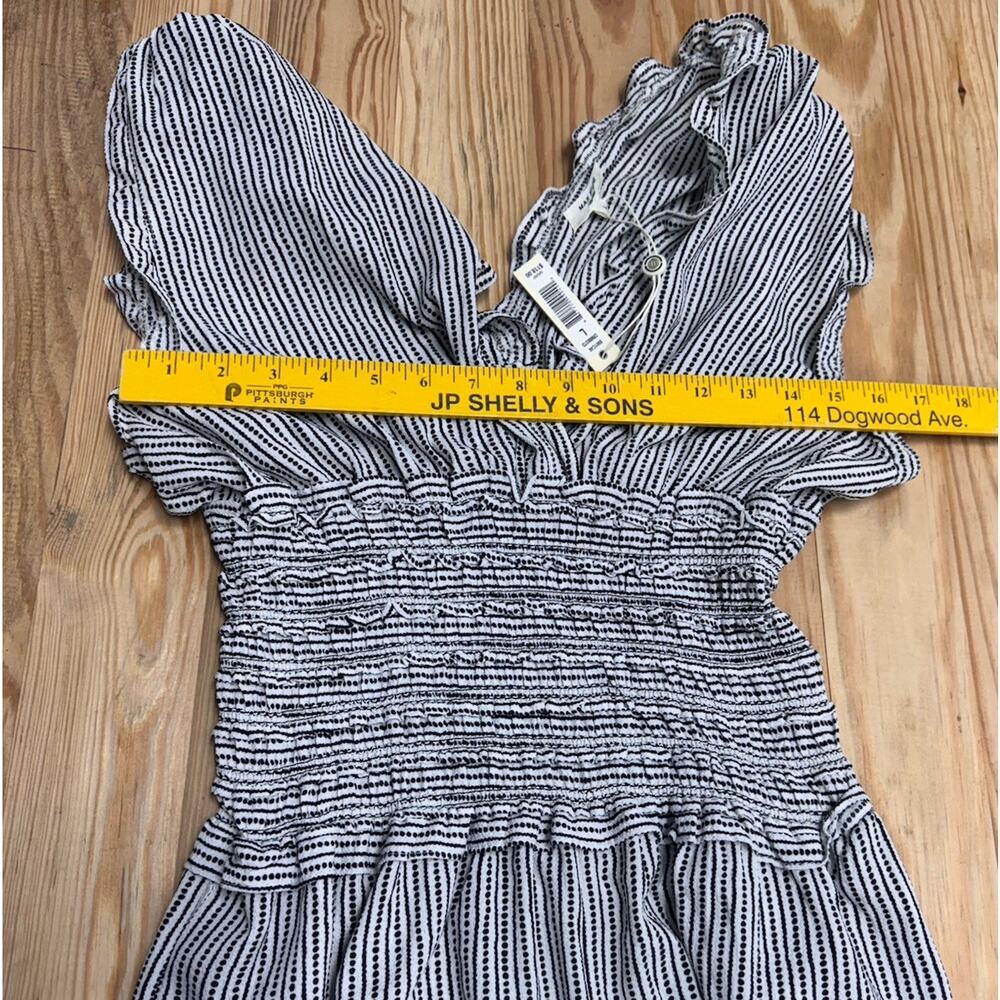 Max Studio NWT Smocked Waist Surplice Neck Wide Leg Crepe Jumpsuit Black Multi - Picture 9 of 11